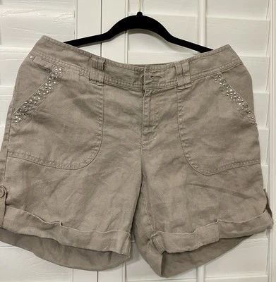 Pantalones Cortos INC International Concepts Para Mujer 8 Lino Tachonado Puños Informales Bolsillos Foto 1 de 4