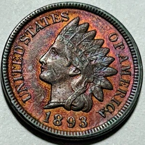 1893 Indian Head Cent Gem rotbraun original postfrisch glänzend wunderschön getönt - Bild 1 von 2