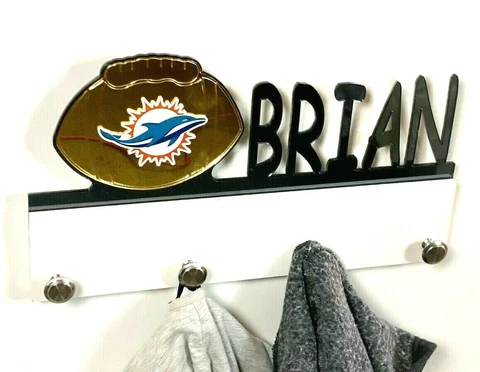 Personalized Coat Hanger Miami Dolphins Bag Hat Rack Towel Hook Wall Organizer Cover