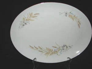Plato vintage Japón otoño trigo con flor azul porcelana fina 10 1/2 x 14 pulgadas - Imagen 1 de 6