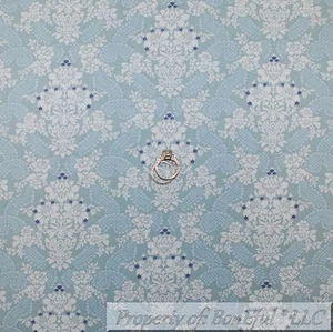 BonEful Fabric FQ Cotton Quilt Sky Blue White Rose Flower Garden Paisley Damask - Picture 1 of 8
