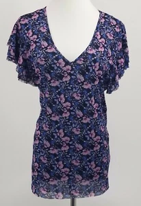 Top Vince Camuto Talla XL Manga Acampanada Floral Malla Negro Azul Púrpura - Imagen 1 de 4