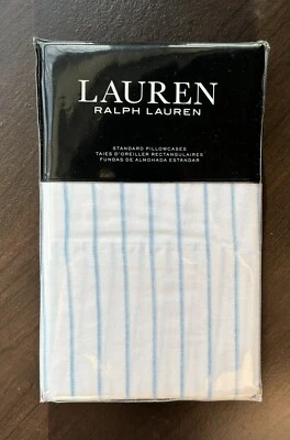 Ralph Lauren Spencer STRIPE Cotton Sateen Standard Pillowcase Set AQUA BLUE NWT - Image 1 of 4