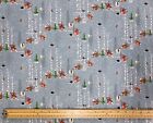 Grey Christmas Cotton Fabric Winter Moon Robin Woodland Reindeer for Patchwork
