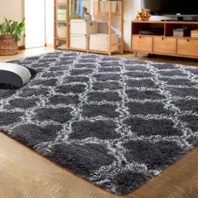 Fluffy Rugs Large Shaggy Rug Living Room Bedroom Anti-Slip Soft Carpet Floor Mat - Image 1 of 4