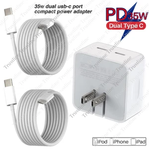 35W Dual USB C Fast Wall Charger Power Adapter PD Type C Cable For iPhone 14 13 - Picture 1 of 19