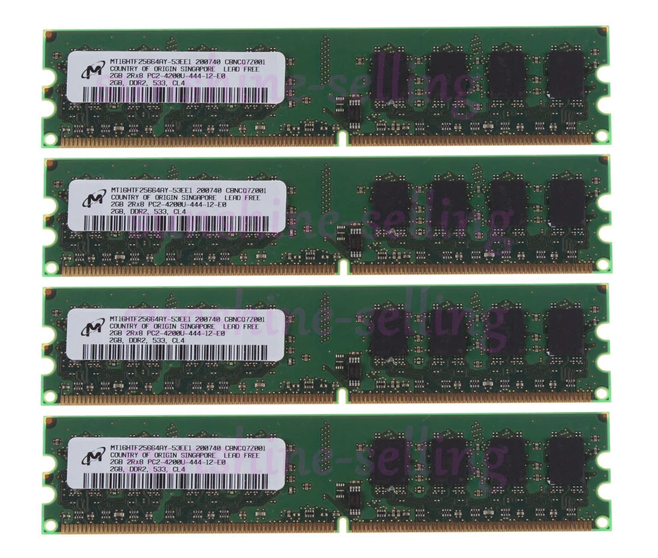 8GB Micron 4X 2GB DDR2 533Mhz 2Rx8 PC2-4200U 240PIN CL4 DIMM Desktop Memory RAM - Image 1 of 4