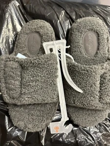 NEW Kids Ace Adjustable Faux Shearling Slide Slippers Gray Cat & Jack Sz M 2/3 - Picture 1 of 3