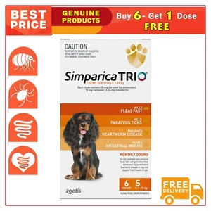 Simparica Trio For Small Dogs (Orange) 5.1 - 10 kg 6 Chews + 1 Free - Picture 1 of 2