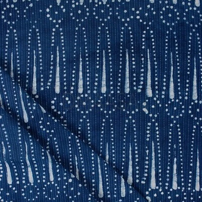 1 Yard Indigo Blue Kantha Print Fabric Indian Cotton Running Fabric - Image 1 of 4