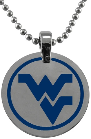 WEST VIRGINIA MOUNTAINEERS * Stainless Steel Round Pendant w/School Logo * NCAA Cover