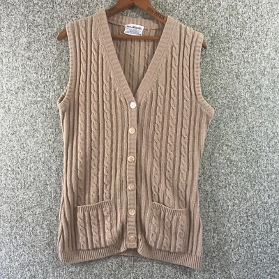 Cárdigan suéter vintage años 60 para hombre mediano acrílico tejido con cable beige sin mangas Foto 1 de 4