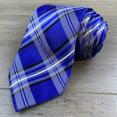 Donald J Trump Signature Collection Silk Hand Made Neck Tie Royal Blue Plaid - Image 1 of 4