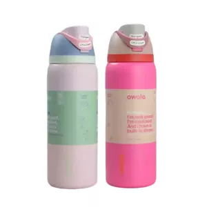 Botella de agua aislada de acero inoxidable Owala FreeSip 32 oz - azul rosa claro nueva - Imagen 1 de 3