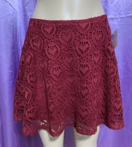 Nicolette Women’s Burgundy Lace Crochet Mini Skirt W Lining Elastic Waist Size S - Picture 1 of 7