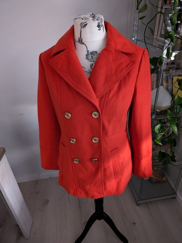 Cappotto donna Michael Kors arancione manica lunga bottoni lana taglia 10