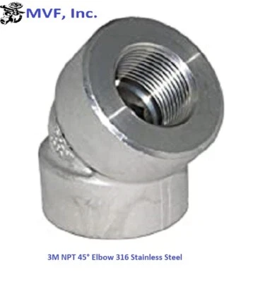1" 3000 (3M) Threaded (NPT) 45° Elbow 316 Stainless Steel Fitting <SS020611316 - Image 1 of 4