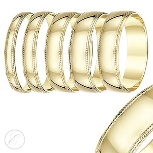 Anillo de oro amarillo de 18 quilates en forma de D peso pesado borde milgrain alianza de boda con sello - Imagen 1 de 13