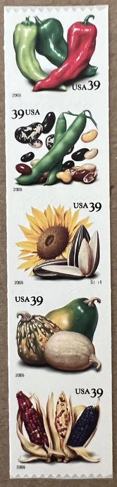 US Scott 4007a 2006 39c Mint Crops Of America Coil Plate Block Of 5 MNH - Image 1 of 3