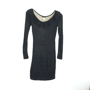 Venus Women's Black Knit Sweater Dress Size XS Long Sleeve Ruffle Neck BXK - Picture 1 of 8