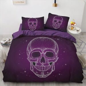 3D Skull Bedding Sets Duvet Quilt Cover Set Comforter Bed Linen King Queen  Full