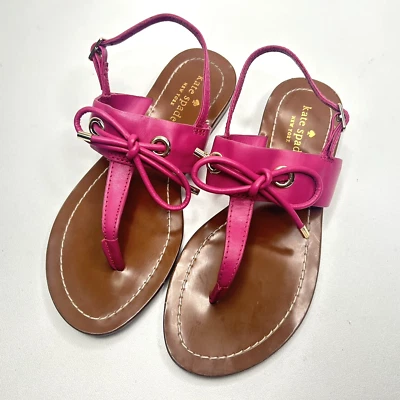 Sandalias de tanga KATE SPADE de cuero rosa con acento de moño con correa en T talla 6 Foto 1 de 4