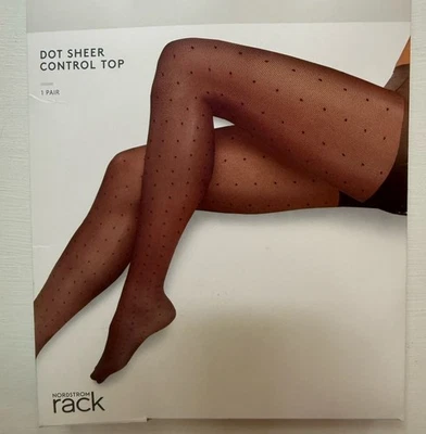 NORDSTROM Rack DOT SHEER Control Top TIGHTS Pantyhose Size Black SIZE D - Image 1 of 2