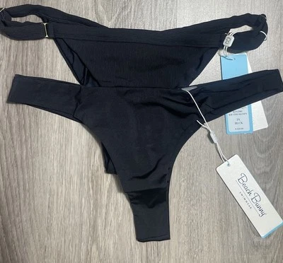 Beach Bunny Swimwear Bikini Bottoms Black 2 Pair Zoey Zipper Rib Tide Skimpy 2X - Image 1 of 4