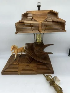Vintage Mid Century Modern MCM Tramp Folk Art Popsicle Stick HORSE Lamp - Picture 1 of 20