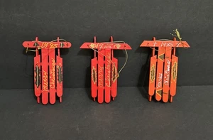 Vintage Handarbeit Eis am Stiel Stab Schlitten Weihnachtsschmuck 3-teiliges Set datiert 1985 - Bild 1 von 23