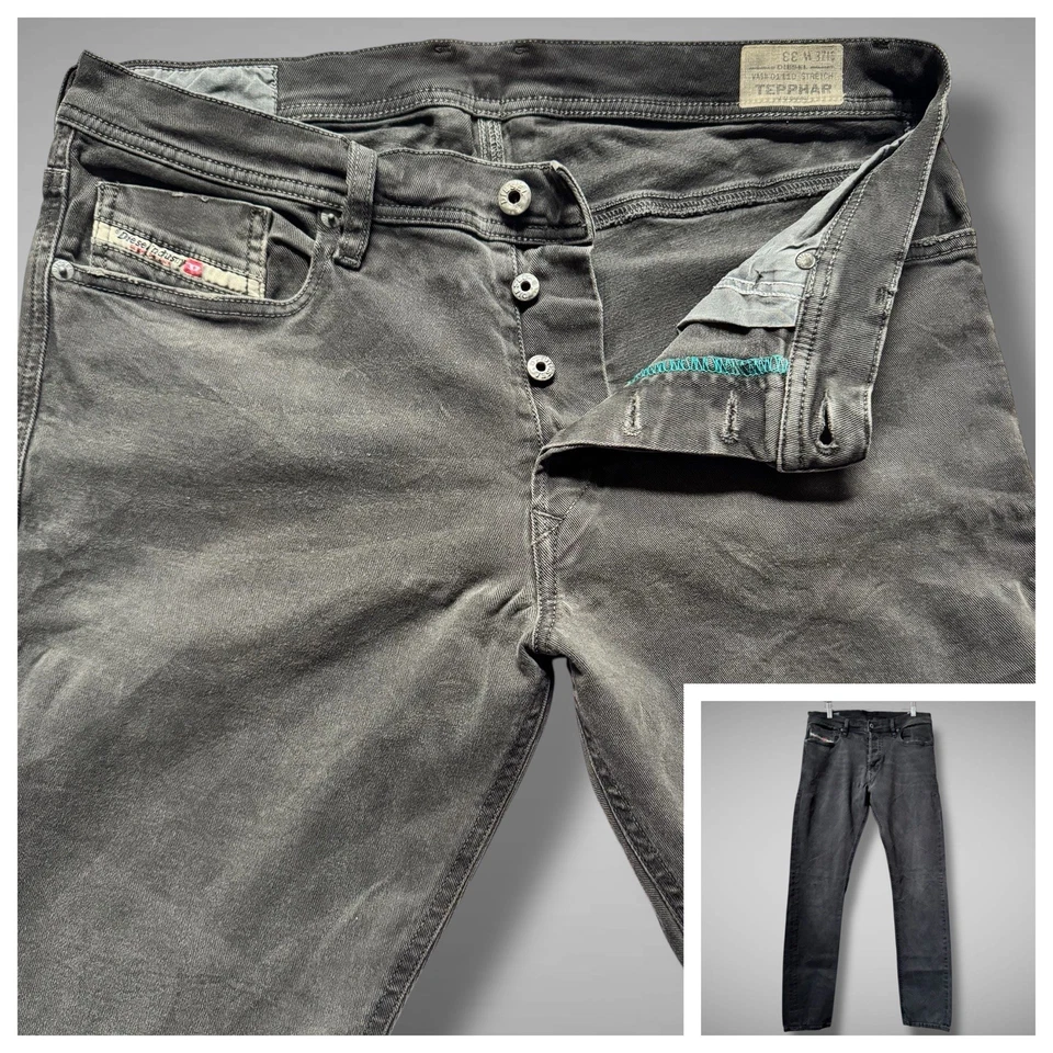 Jeans Diesel Para Hombre 33W 32L Tepphar Delgados Zanahoria Elastizados Gris Lavado Negro Desteñido Foto 1 de 4