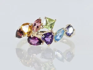 Anillo de piedras preciosas de corte surtido multicolor de oro amarillo de 14K talla 6 (AM1089524) - Imagen 1 de 8