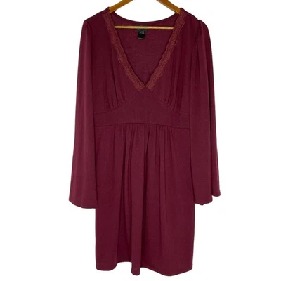 Torrid Vintage Maroon Long Sleeve V-Neck Lace Trim Dress Plus Size 1X Women’s - Image 1 of 4