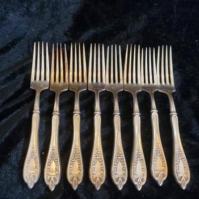 Набор из 8 обеденных вилок 7 3⁄4 дюйма Old Colony Hollow Bolstered Silverplate 1847 Rogers 1911  - Изображение 1 из 4