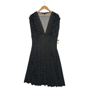 Nuovo Abito Norma Kamali Donna Extra Large 20 Nero Pois Pinup Retrò - Foto 1 di 11