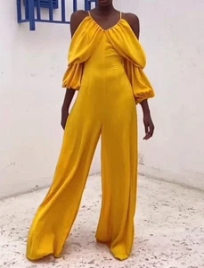 Andrea Iyamah Kimora Jumpsuit Marigold Yellow - Size Large - NWT Satin - Picture 1 of 15