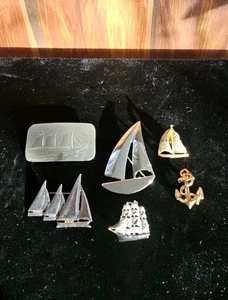 6 Stück Lot Segelboot Brosche Anstecknadel Maritim Segelschiff signiert BEST W Bale Napier - Bild 1 von 18
