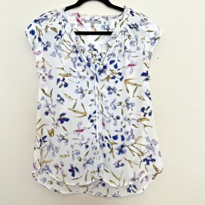DANIEL RAINN Top szM White Floral Smocked Fairy Boho Cottage Ditzy Vacay Blouse - Picture 1 of 6