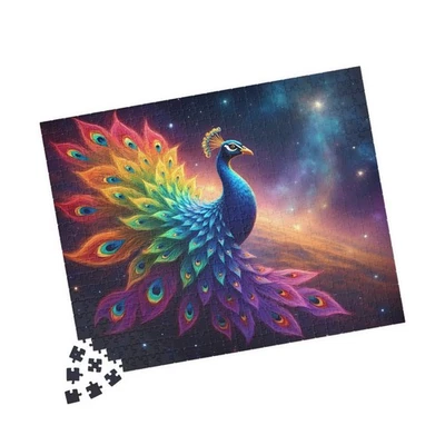 100pc Rainbow Peacock Jigsaw Puzzle Pretty Bird in Space Kids Gift Fun Activity - Image 1 of 4