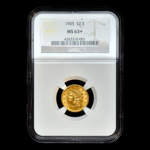 1905-P $2.50 GOLD PIECE ✪ NGC MS-63+ ✪ LIBERTY QUARTER EAGLE 2 1/2 PLUS◢TRUSTED◣ Cover