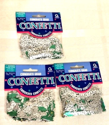 Lot of 3 Bags of Amscan Green Silver Congrats Grad Embossed Confetti 1/2 oz each - Image 1 of 2