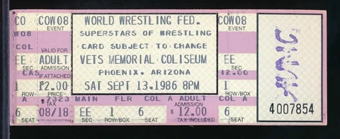 Sept 13 1986 WWF FULL TICKET Randy Savage def Troy Martin British Bulldog Cover