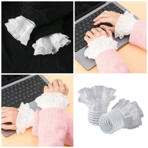 Delicate Ruffled Wrist Cuffs Woman Elastic Cuffs for Jackets Sweater Decorative - Picture 1 of 9