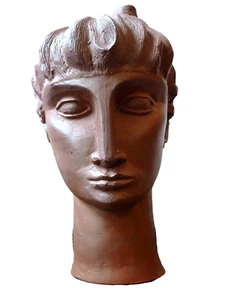 Terracotta Head Sculpture Studio Art Pottery Womans Head Signed Dated 1963 - Picture 1 of 12