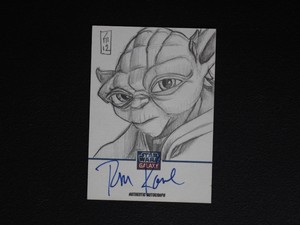 2011 Topps Star Wars Galaxy Yoda Tom Kane AUTO Leah Mangue Sketch #1/1 NMMT