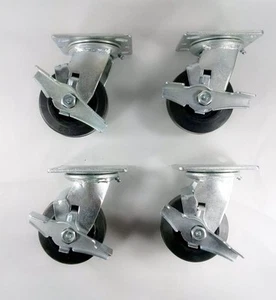 4" x 2" Gummi auf Gusseisenrolle - drehbar mit Bremse (4EA) - Bild 1 von 4