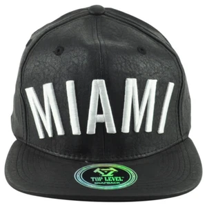 Top Level Miami City Florida Black White Flat Bill Leather Adjustable Hat Cap - Picture 1 of 4