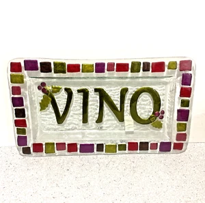 Silvestri Fused Glass Platter VINO Serving Tray by Lori Siebert Wine Cocktails - Picture 1 of 9
