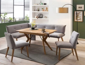 Essgruppe Gerwin 1XL Eiche rustikal massiv + Eckbank Stühle Gerit 1 shark skin - Bild 1 von 12