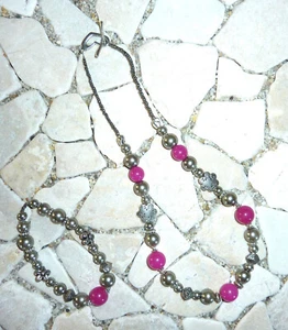 ★ cadena corta ★ collar ★ pulsera ★ gris plata y rosa ★ - Imagen 1 de 1